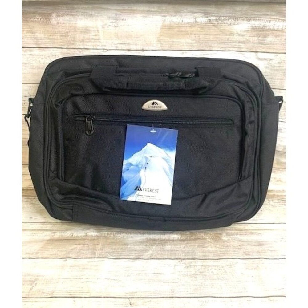 Everest Black Ballistic PU Laptop Briefcase‎ 16"x12"x4" With Adjustable Shoulder